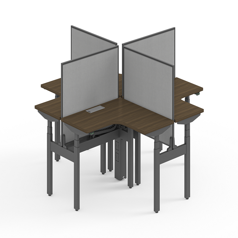 4-Person Cross L-Shaped LINAK DL6 Height Adjustable Workstation | FortuneRise