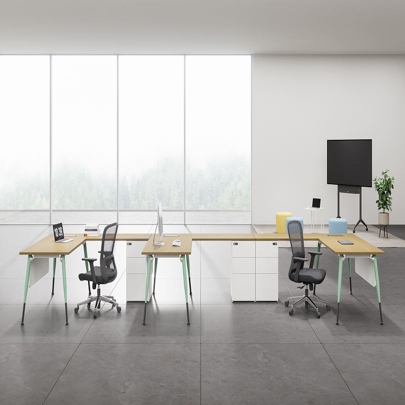Baseball Series L-Shaped Administrative Desk with Side 3-Drawer Cabinet | FortuneRise