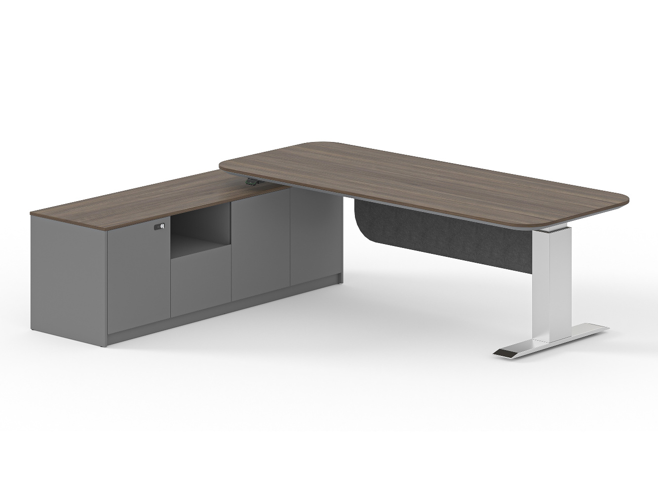 FortuneRise DL5 Double Motor Lifting Executive Desk | 304 Stainless Steel Clad Frame With Side Cabinet
