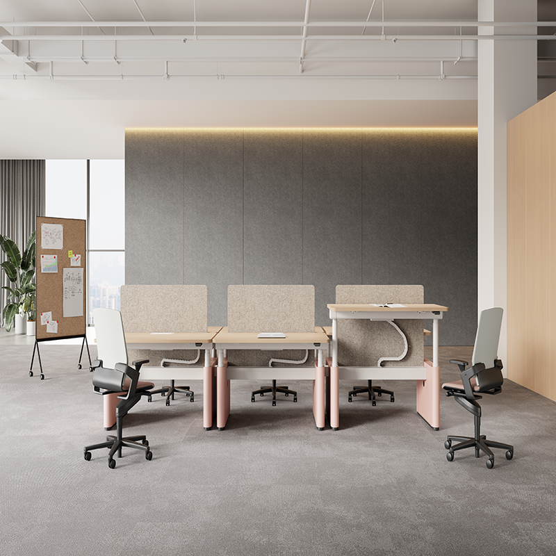 Two‑Person Face‑to‑Face Height‑Adjustable Workstation with Partition Decorative Enclosed Leg & Multi‑Color LED Light