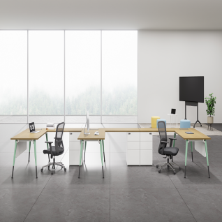 Baseball Series L-Shaped Administrative Desk with Side 3-Drawer Cabinet | FortuneRise