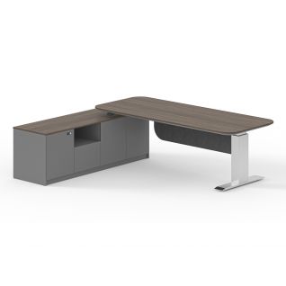 FortuneRise DL5 Double Motor Lifting Executive Desk | 304 Stainless Steel Clad Frame With Side Cabinet