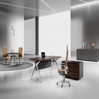 Silver Wing Series Executive Office Desk with Standard Side Storage Cabinet 