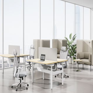 Two‑Person Face‑to‑Face Height‑Adjustable Workstation with Multi‑Color LED Ambient Light