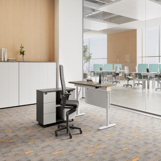 Height‑Adjustable Single‑Person Executive Desk with LINAK Lifting System & Movable Side Cabinet