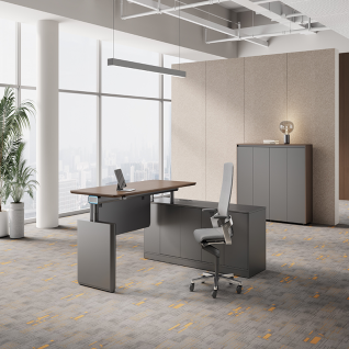 Single Person Linak Height‑Adjustable Executive Desk With Side Cabinet & 5‑Color LED Ambient Light