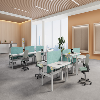 4‑Person Height‑Adjustable Open Workstation with LED Ambient Light
